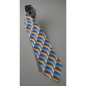 Zylos George Machado Neckwear Tie Blue Gold Geometric Pattern USA 100% Silk JBHS